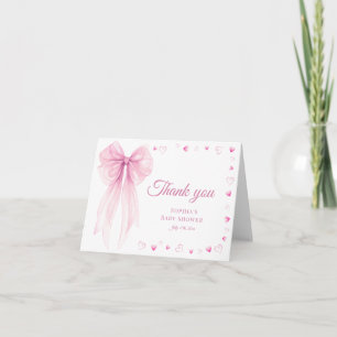 Pink Bow & Hearts Thank You Card