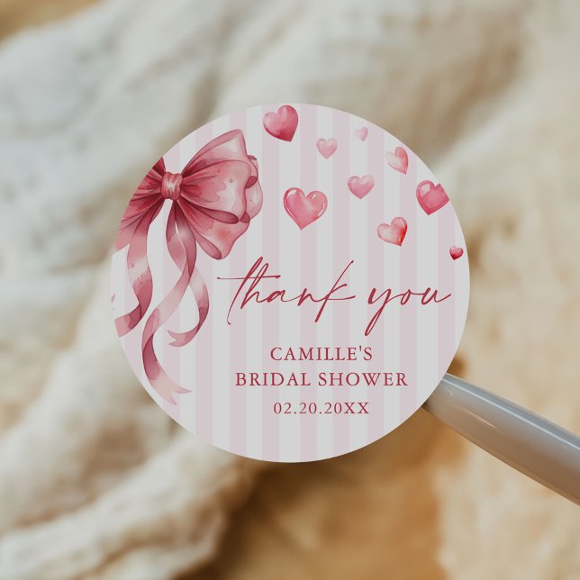 Pink Bow Hearts Valentines Baby Shower Classic Round Sticker (Creator Uploaded)
