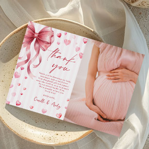 Pink Bow Hearts Valentines Baby Shower Photo Thank You Card