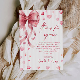 Pink Bow Hearts Valentines Baby Shower Thank You Card