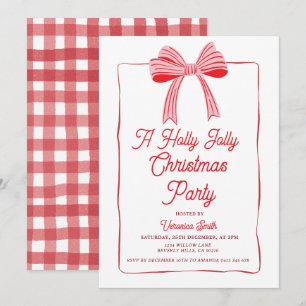Pink Bow Holly Holiday Party Festive Invitation