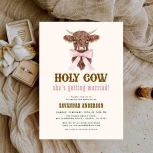 Pink Bow Holy Cow Western Cowgirl Bridal Shower  Invitation