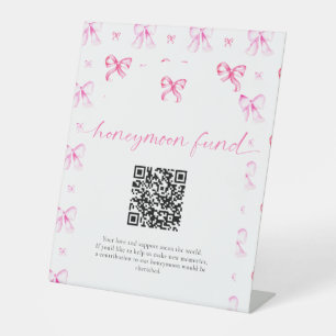 Pink Bow Honeymoon Fund QR Code Bridal Shower Pedestal Sign