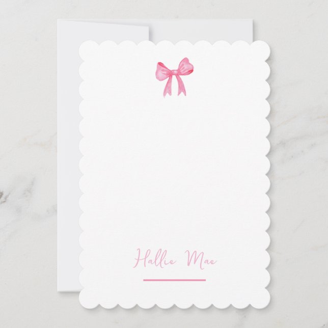 Pink Bow Horizontal Thank You Card (Front)
