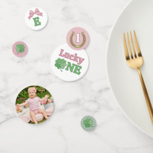 Pink Bow Horseshoe Clover Lucky One Birthday Confetti