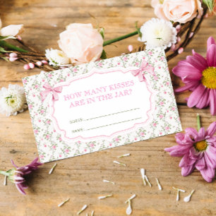 Pink Bow How Many Kisses Bridal Game Enclosure Card