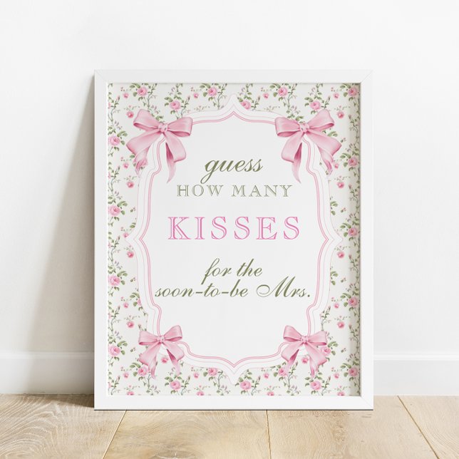 Pink Bow How Many Kisses Bridal Shower Game Poster (Creator Uploaded)