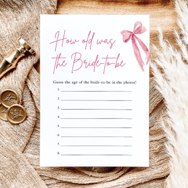 Pink Bow How Old Was the Bride Bridal Shower Game Invitation (Pink Bow How Old Was the Bride Bridal Shower Game)