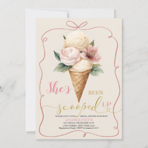 Pink Bow Ice Cream Scooped Up Bridal Shower Invitation