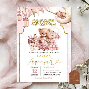 Pink Bow Islamic Aqeeqah Girl Baby Announcement