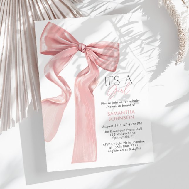 Pink Bow It’s a Girl Baby Shower Invitation (Creator Uploaded)