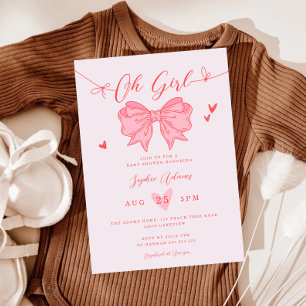 Pink Bow It's a Girl Baby Shower Invitation