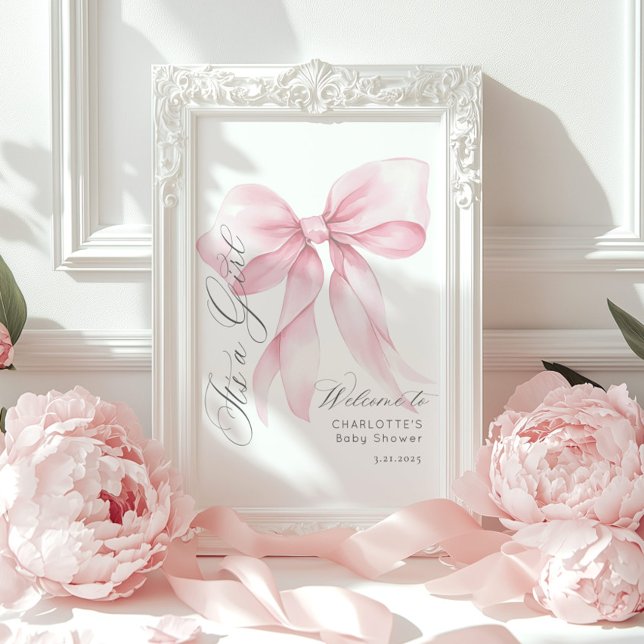 Pink Bow It's a girl Baby shower Welcome Poster (Creator Uploaded)