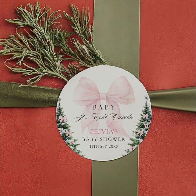 Pink Bow It's Cold Outside Baby Shower Sticker (Creator Uploaded)