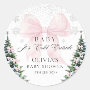 Pink Bow It's Cold Outside Baby Shower Sticker