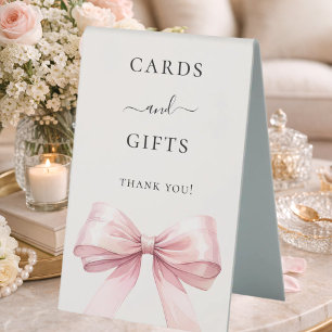 Pink bow ivory cards gifts sign