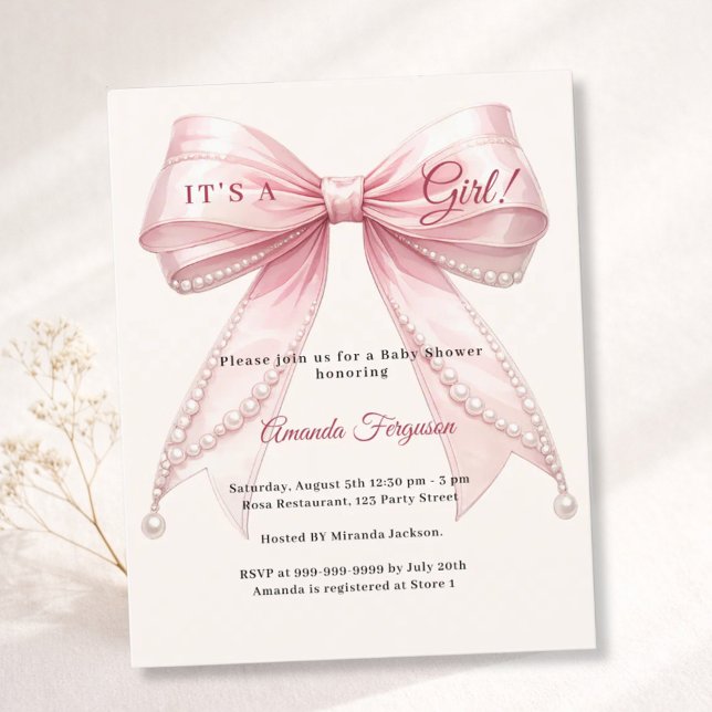 Pink bow ivory it's a girl Baby Shower invitation (Creator Uploaded)