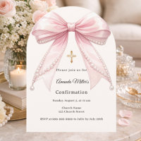 Pink bow ivory pearls girl Confirmation arch