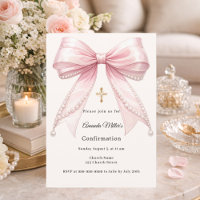 Pink bow ivory pearls girl elegant Confirmation