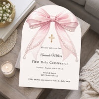 Pink bow ivory pearls girl First Communion Arch