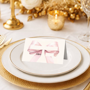 Pink Bow Ivory Place Cards Elegant Folded