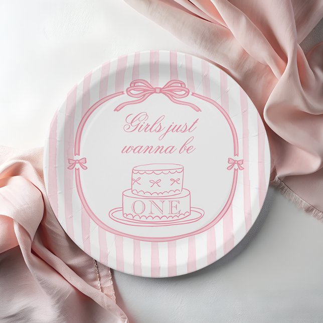 Pink Bow Just Wanna be ONE Paper Plate (Creator Uploaded)