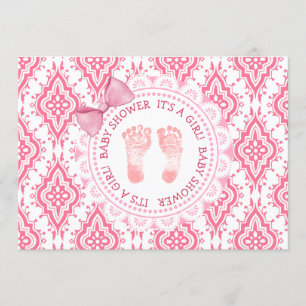 Pink Bow & Lace Its a girl Baby Shower Invitation