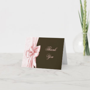 Pink Bow Lace Pink Brown Thank You Cards