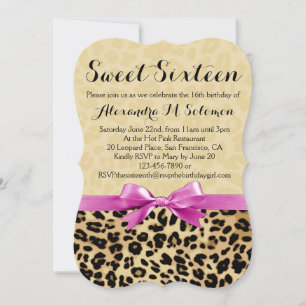 Pink Bow Leopard Sweet 16 Party Invitation