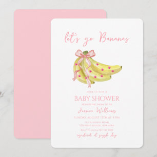 Pink Bow Let's Go Bananas Baby Shower Invitation