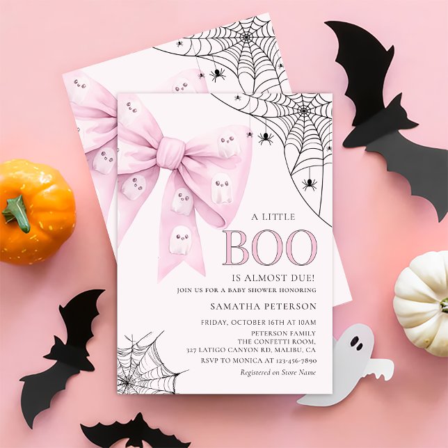 Pink Bow Little Boo Ghost Baby Shower Invitation (Creator Uploaded)