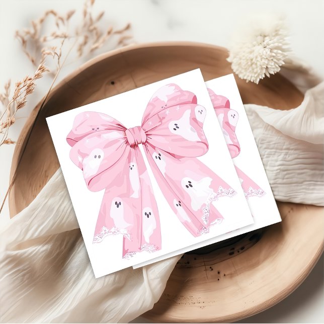 Pink Bow Little Boo Ghost Halloween Napkin (Creator Uploaded)
