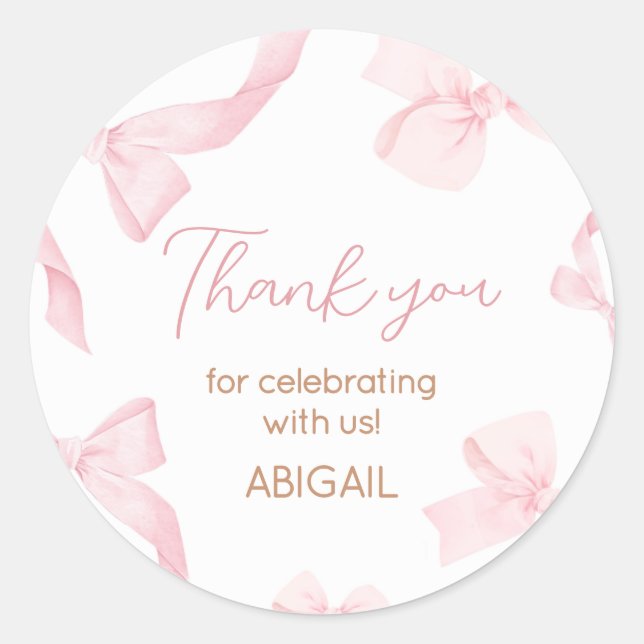 Pink Bow Little Miss Photo Birthday Party Classic Round Sticker (Front)