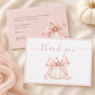 Pink Bow Little Pumpkin Baby Girl Shower Thank You Card