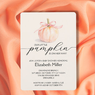 Pink Bow Little Pumpkin Baby Shower Invitation
