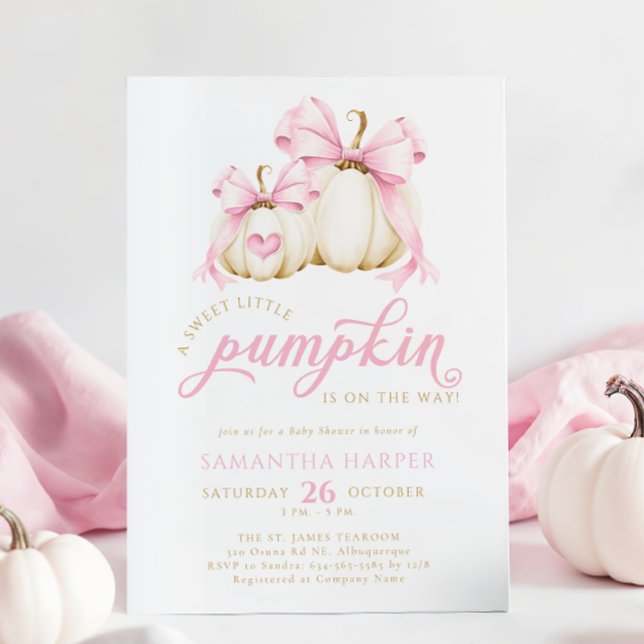 Pink Bow Little Pumpkin Baby Shower Invitation (Creator Uploaded)