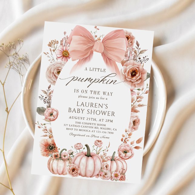 Pink Bow Little Pumpkin Baby Shower Invitation  (Creator Uploaded)