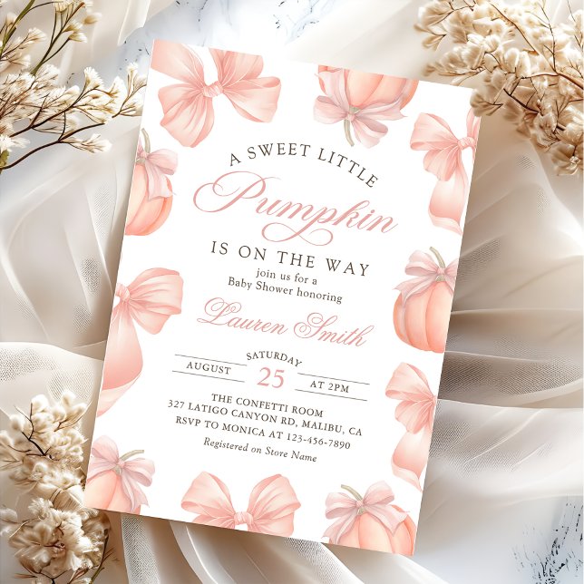Pink Bow Little Pumpkin Baby Shower Invitation  (Creator Uploaded)