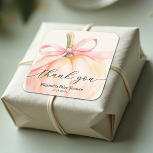 Pink Bow Little Pumpkin Baby Shower Square Sticker