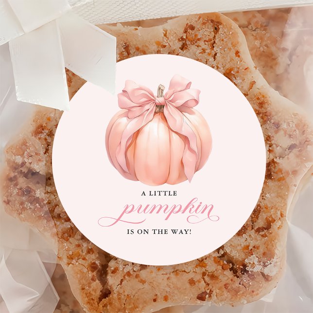Pink Bow Little Pumpkin Baby Shower Sticker (Creator Uploaded)