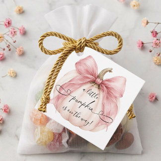 Pink Bow Little Pumpkin Baby Shower Thank You Favour Tags