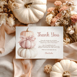 Pink Bow Little Pumpkin Girl Baby Shower Thank You Card