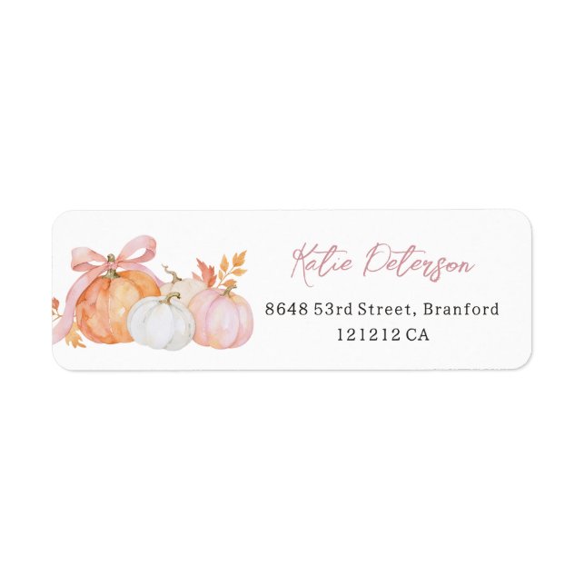 Pink Bow Little Pumpkin Return Address Labels (Front)