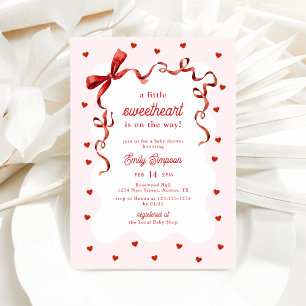 Pink Bow Little Sweetheart Baby Shower Invitation