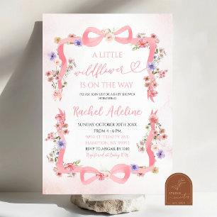 Pink Bow Little Wildflower Baby Shower Invitation