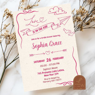 Pink Bow Love In The Air Valentine Bridal Shower Invitation