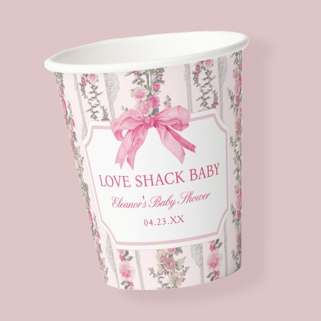 Pink Bow Love Shack Baby Shower Favours Paper Cups (Creator Uploaded)