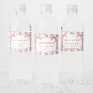 Pink Bow Love Shack Baby Shower Favours Water Bottle Label