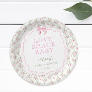 Pink Bow Love Shack Elegant Baby Shower Paper Plate