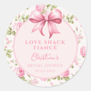 Pink Bow Love Shack Fiance Bridal Shower Classic Round Sticker